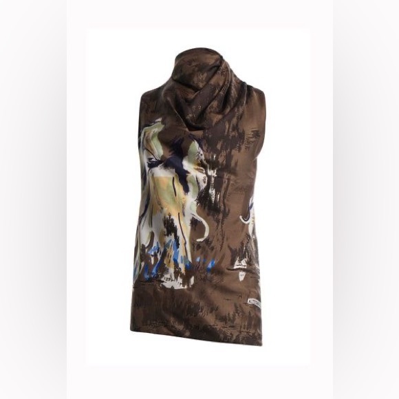 NWT Altuzarra Sleary Draped Silk Blouse in Chamois Silk Twill Print Size 44 / 12 - Picture 3 of 14